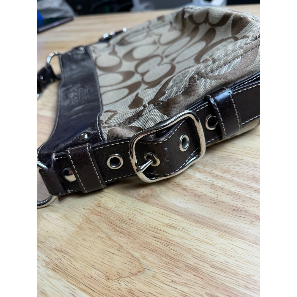 Coach Signature Jacquard Brown Leather Trim Hobo Shoulder Bag Monogram Canvas - Picture 10 of 16